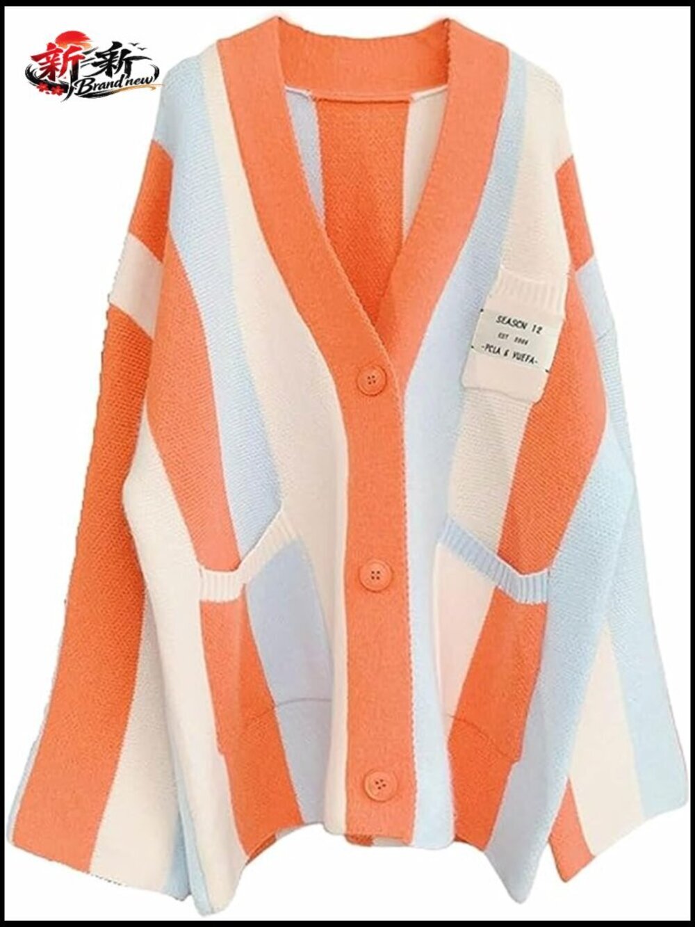 Long Sleeve Cable Knitted Color Block Striped Sweater Cardigan for Early Spring